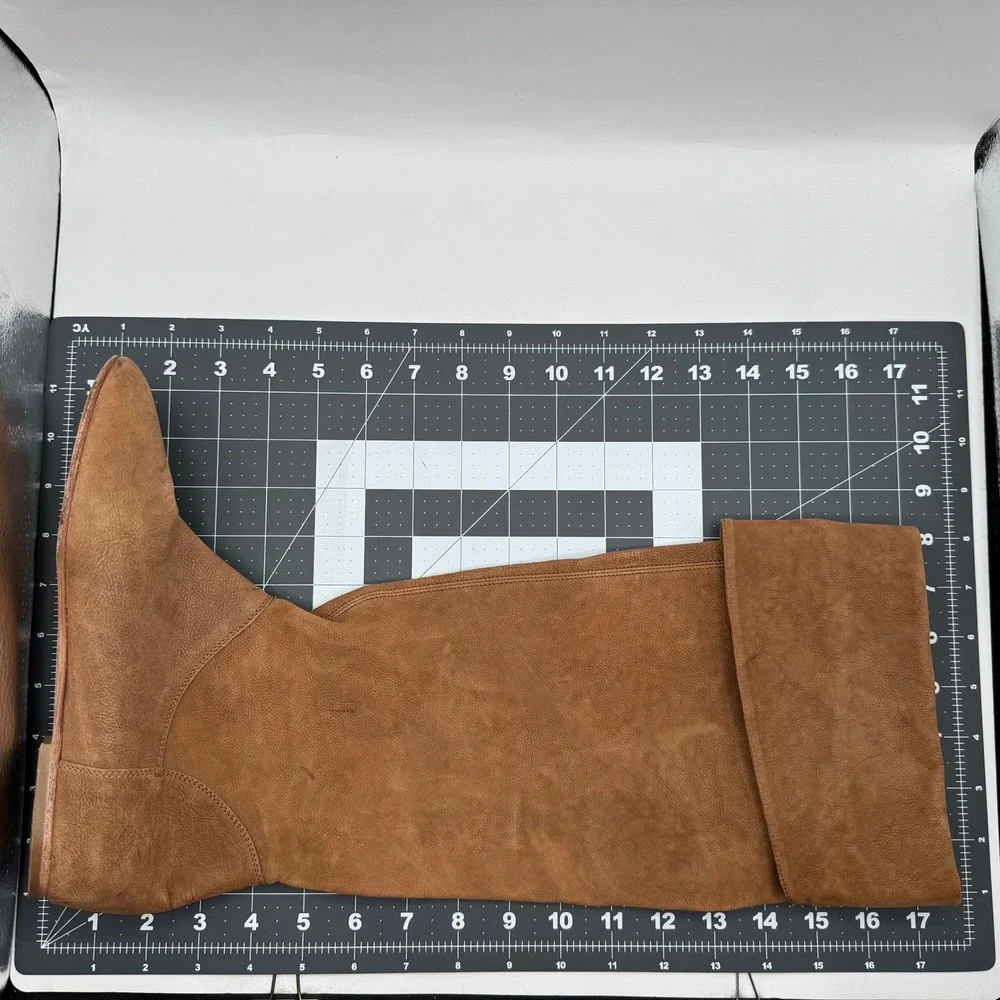 Over The Knee Boots Womens 38 Tan Brown Leather Flat Fold Over Cuff Italy